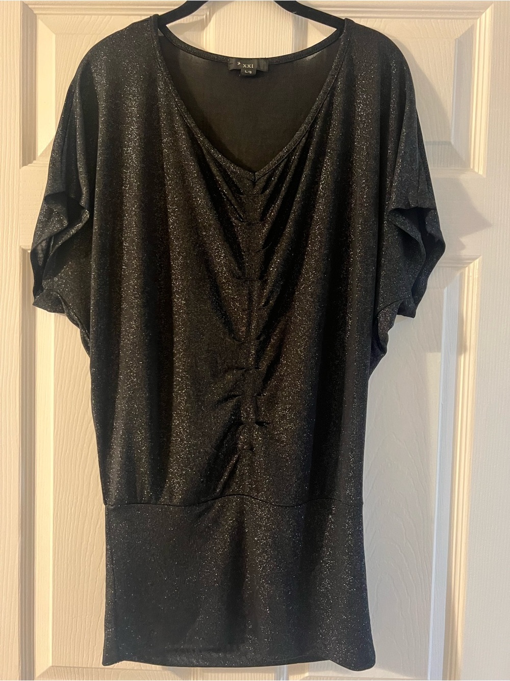 Forever 21 Black Shimmer Ruched V-Neck Tunic
